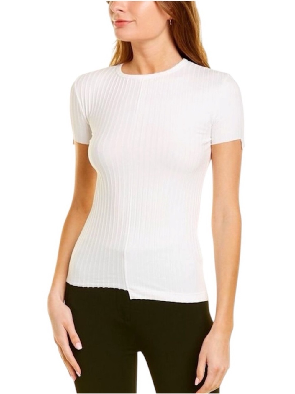 Helmut Lang Lux Ribbed Tee top White Short Sleeve Asymmetrical step hem 
NEW L